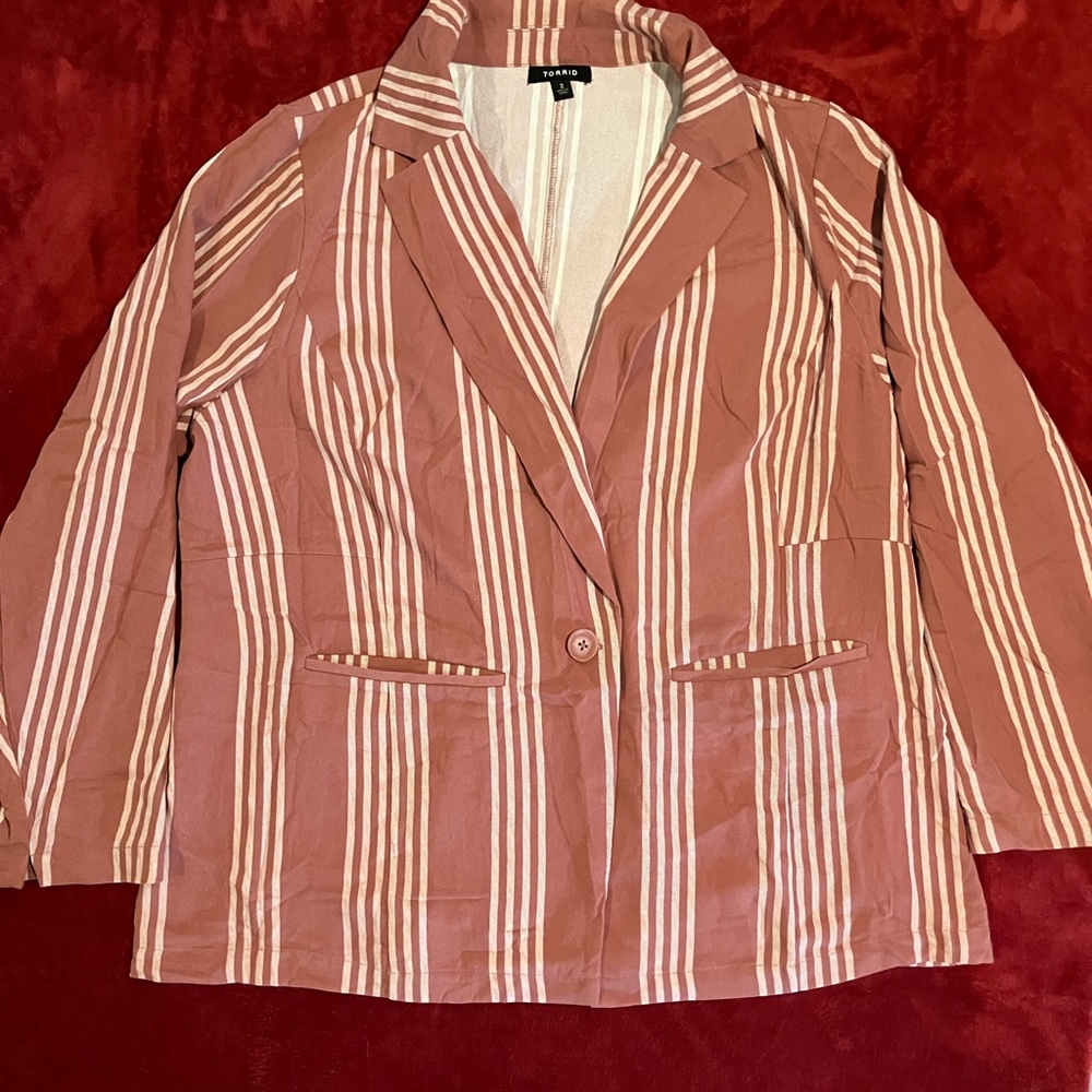 Torrid Pink and White Striped Blazer